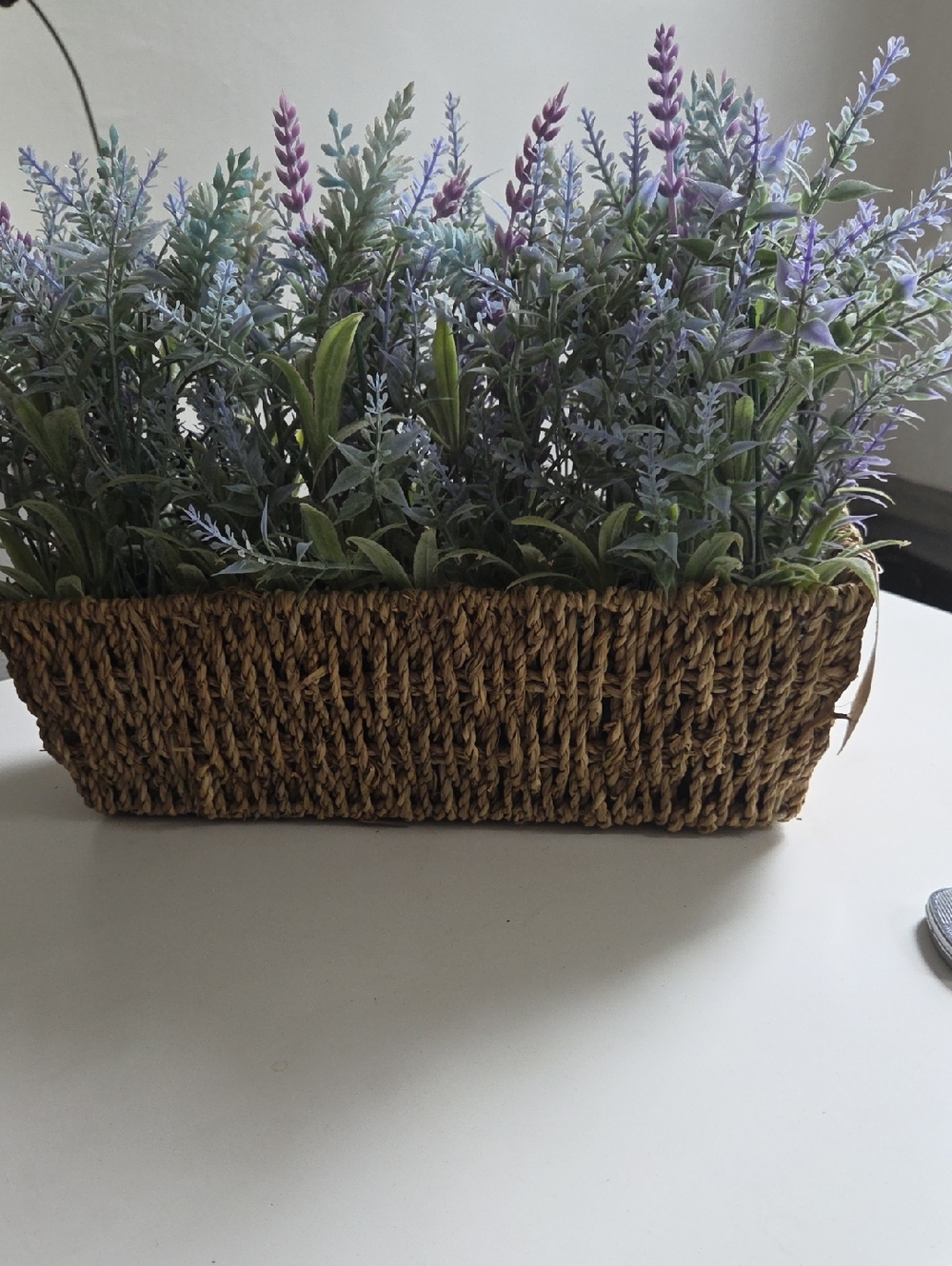 Artificial Lavender Arrangement in Woven Basket - Purple and Green